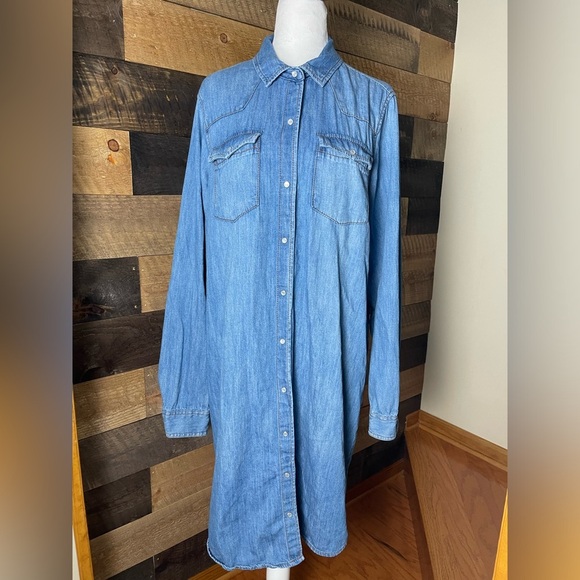 Old Navy Western Jean Shirt Shift Dress, Size Large Tall - Picture 1 of 8